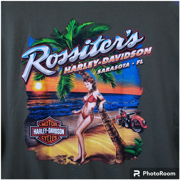 Harley-Davidson Rossiter’s Sarasota FL Graphic T-Shirt Men’s XL OD Green EUC - Picture 9 of 13